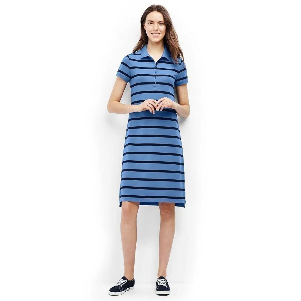 ✨Lands' End Women's Short Sleeve Polo Sz Small Blue Striped Dress✨